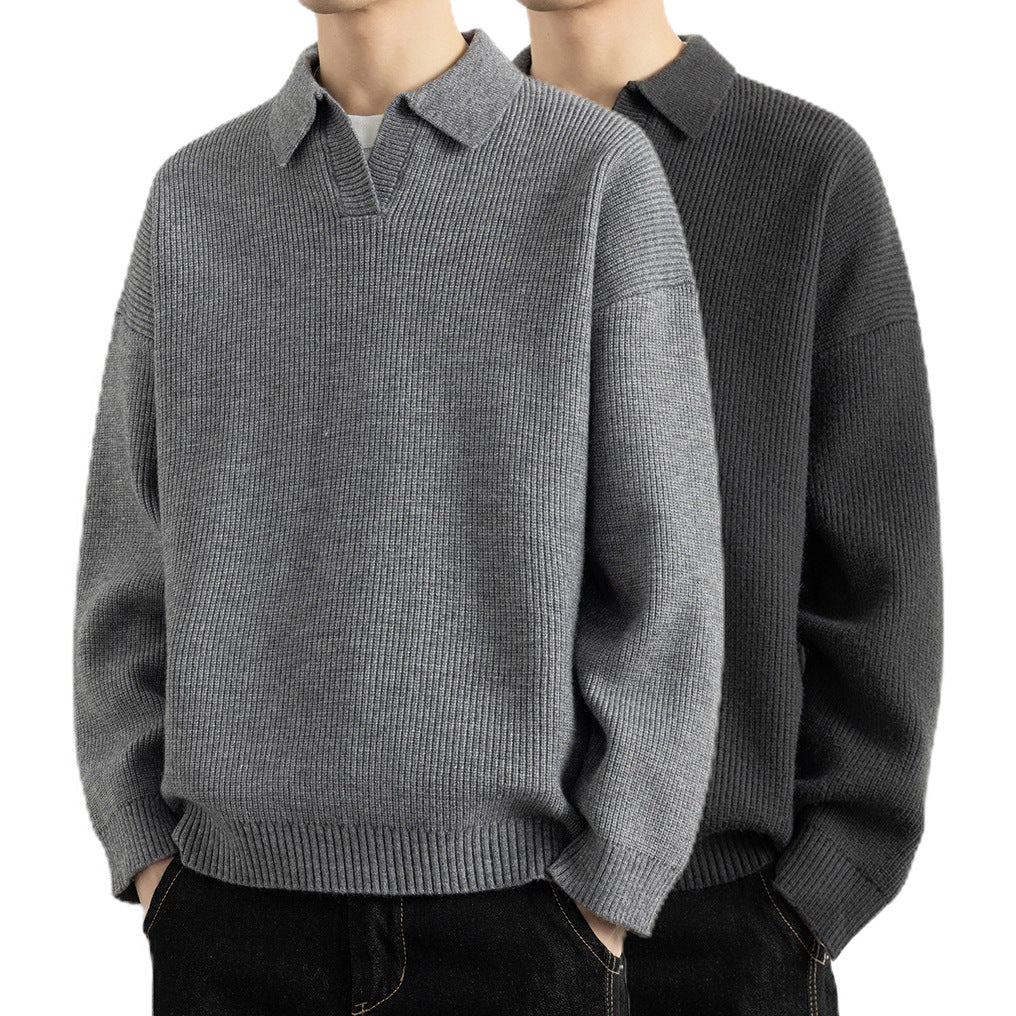 Herren Modischer Grobstrickpullover mit Kragen Drune