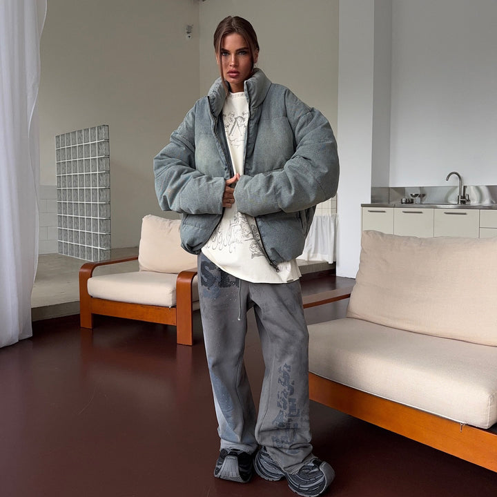 Damen Oversized Steppjacke mit hohem Kragen Drune