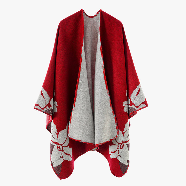 Damen Wendbarer Wollmix-Cape mit floralem Jacquard und offenem Fall Drune