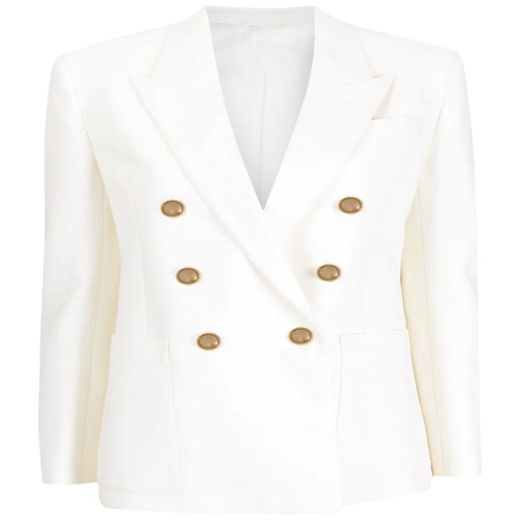Damen Boxy-Zweireiher-Blazer im Clean-Tailoring mit strukturierten Schultern Drune