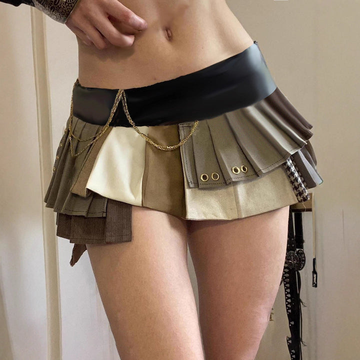 Damen modischer Minirock mit verschiedenartigen Stofflagen und Rüschen Drune