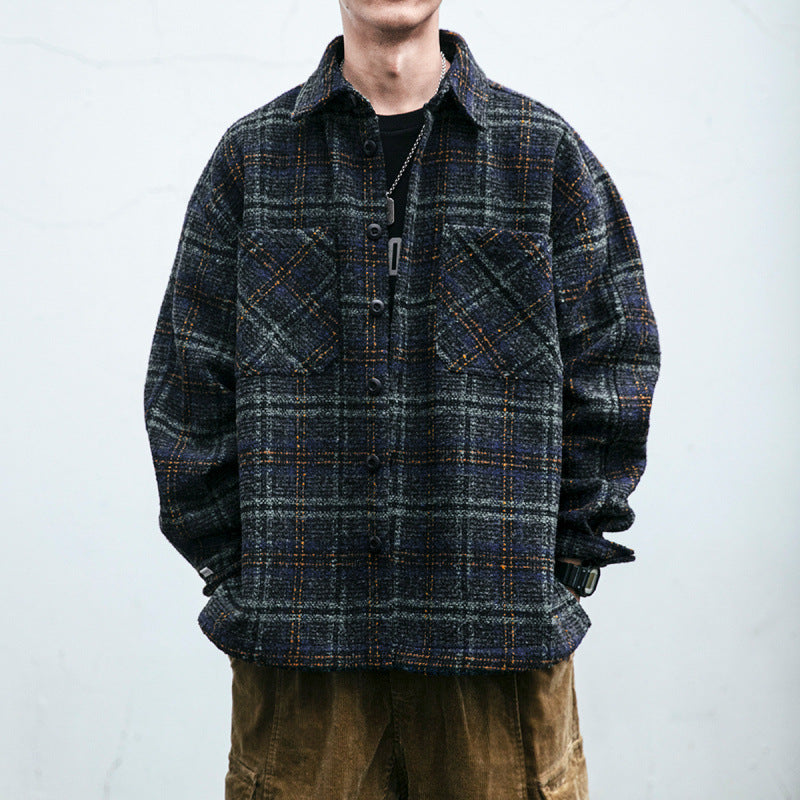 Unisex Karo-Overshirt aus Wollmix mit aufgesetzten Brusttaschen Drune