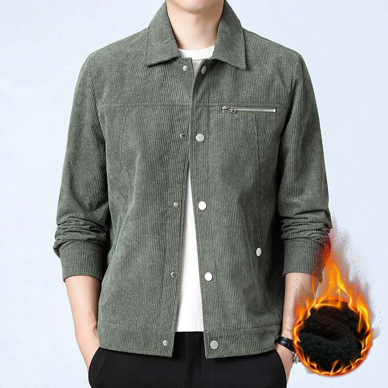 Herren Cord‑Overshirt aus Breitcord mit Druckknopf‑Front und Zipper‑Brusttasche Drune