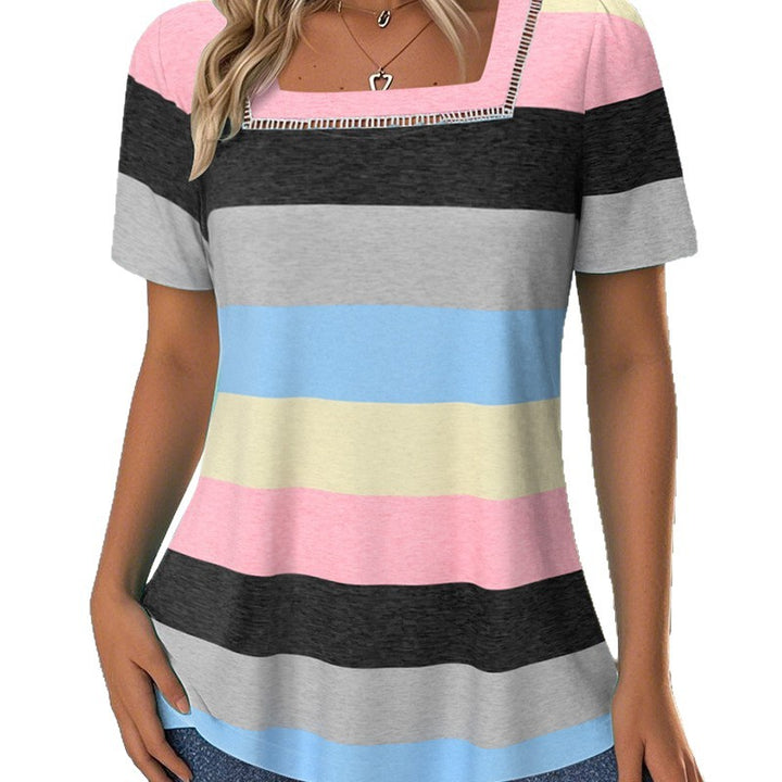 Damen nan gestreiftes Jersey-Longshirt mit quadratischem Ausschnitt und lässiger Hüftlänge Drune