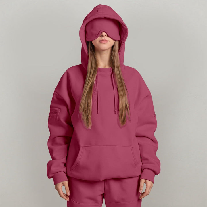 Damen kuscheliger Oversized Hoodie mit integrierter Augenmaske Drune