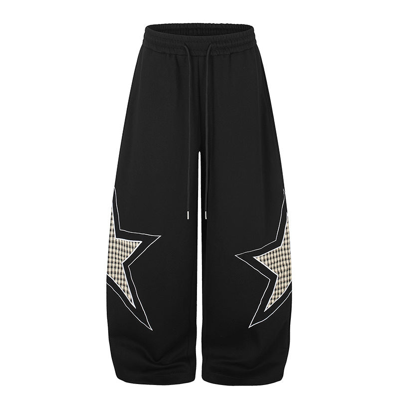 Damen weite Palazzo-Sweathose mit Stern-Applikationen und Karo‑Einsätzen Drune