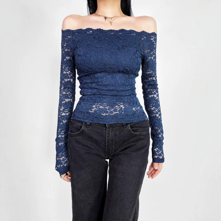 Damen Spitzenoberteil mit schickem Off-Shoulder-Ausschnitt Drune