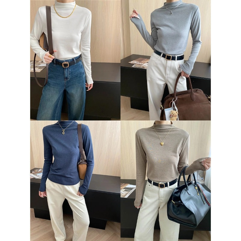 Damen hochwertiges Langarmshirt mit elegantem Stehkragen Drune