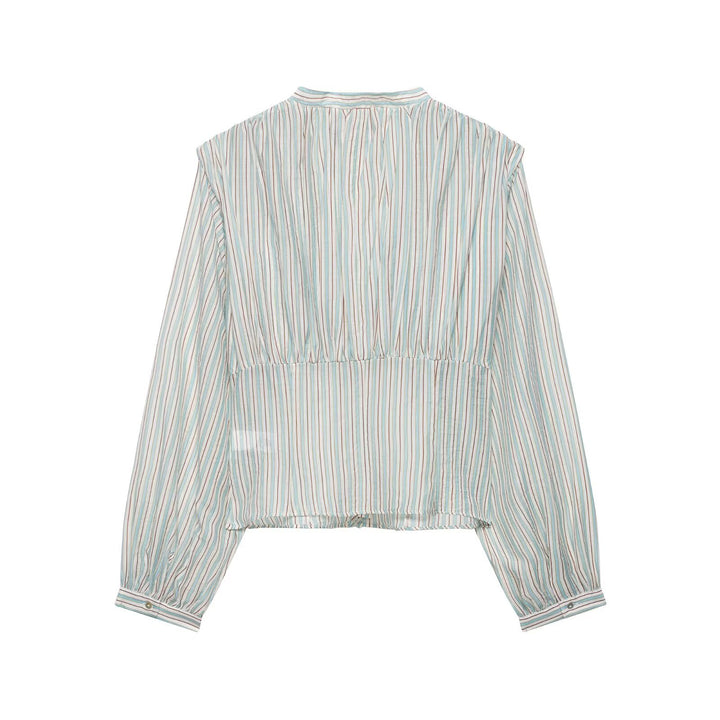 Damen Gestreifte Cropped-Bluse mit tiefem V-Ausschnitt und geraffter Unterbrustnaht Drune