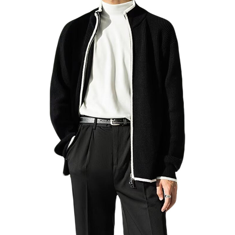 Herren Modische Strickjacke mit hohem Kragen Drune