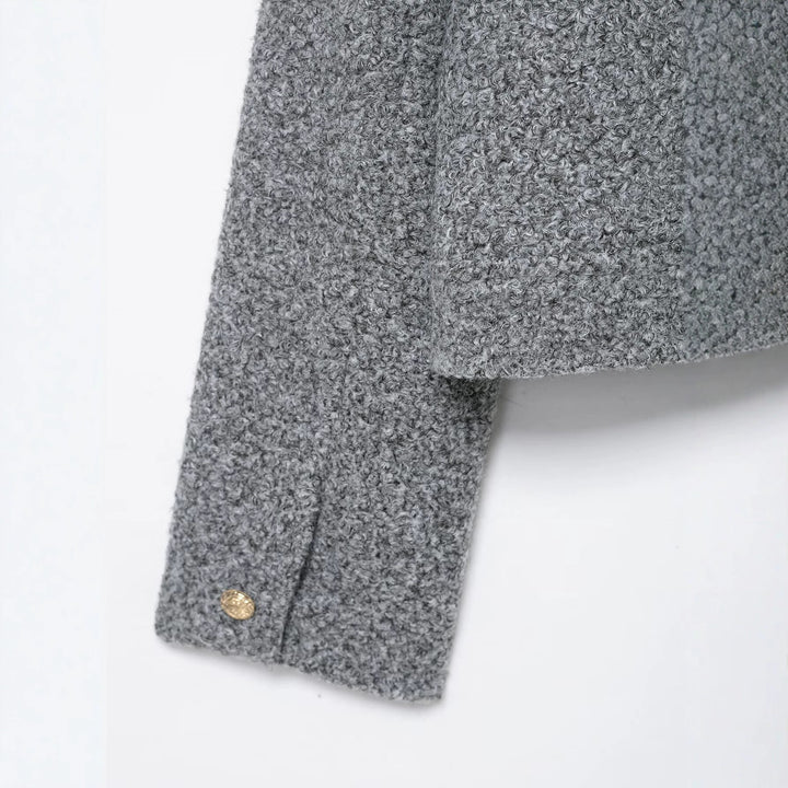 Damen Bouclé Cropped Jacke mit Goldknöpfen und aufgesetzten Pattentaschen Drune