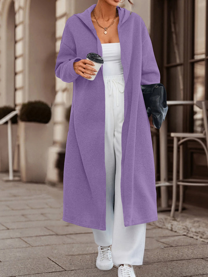 Damen Langer Oversize Kapuzenmantel mit offener Front und weichem Fleece Drune