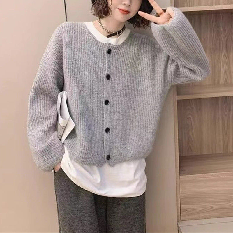 Damen lässiger Strickcardigan mit dekorativen Knopfdetails und weitem Schnitt Drune