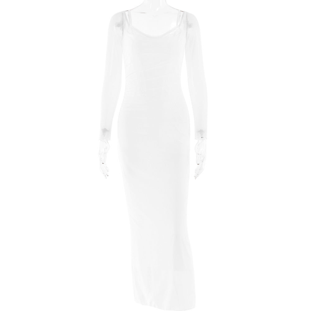 Damen Elegantes Maxikleid mit transparenten Ärmeln Drune
