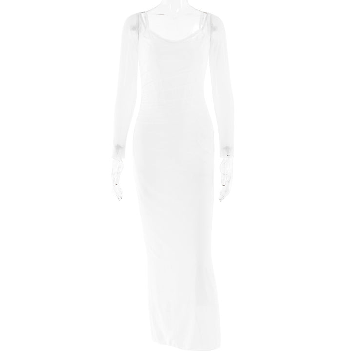 Damen Elegantes Maxikleid mit transparenten Ärmeln Drune