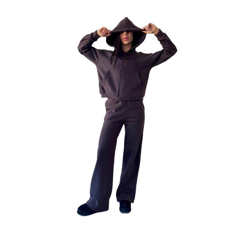 Damen entspanntes Kapuzenoberteil und weit geschnittene Hose Set Drune