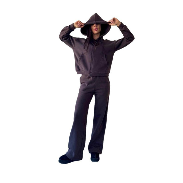Damen entspanntes Kapuzenoberteil und weit geschnittene Hose Set Drune