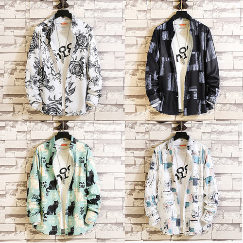 Herren nan langärmliges Hemd mit offenem Reverskragen, kontrastivem Blumenprint und lässiger Regular-Fit Silhouette Drune