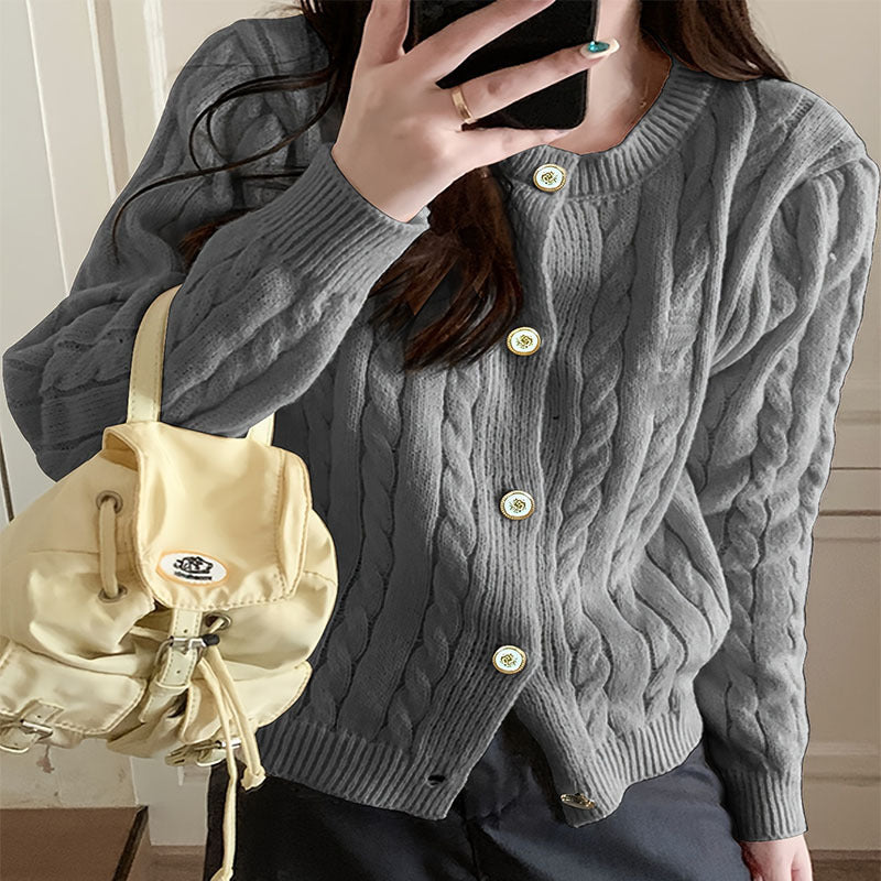 Damen Grobstrick Cardigan mit eleganten Knopfdetails und langem Arm Drune