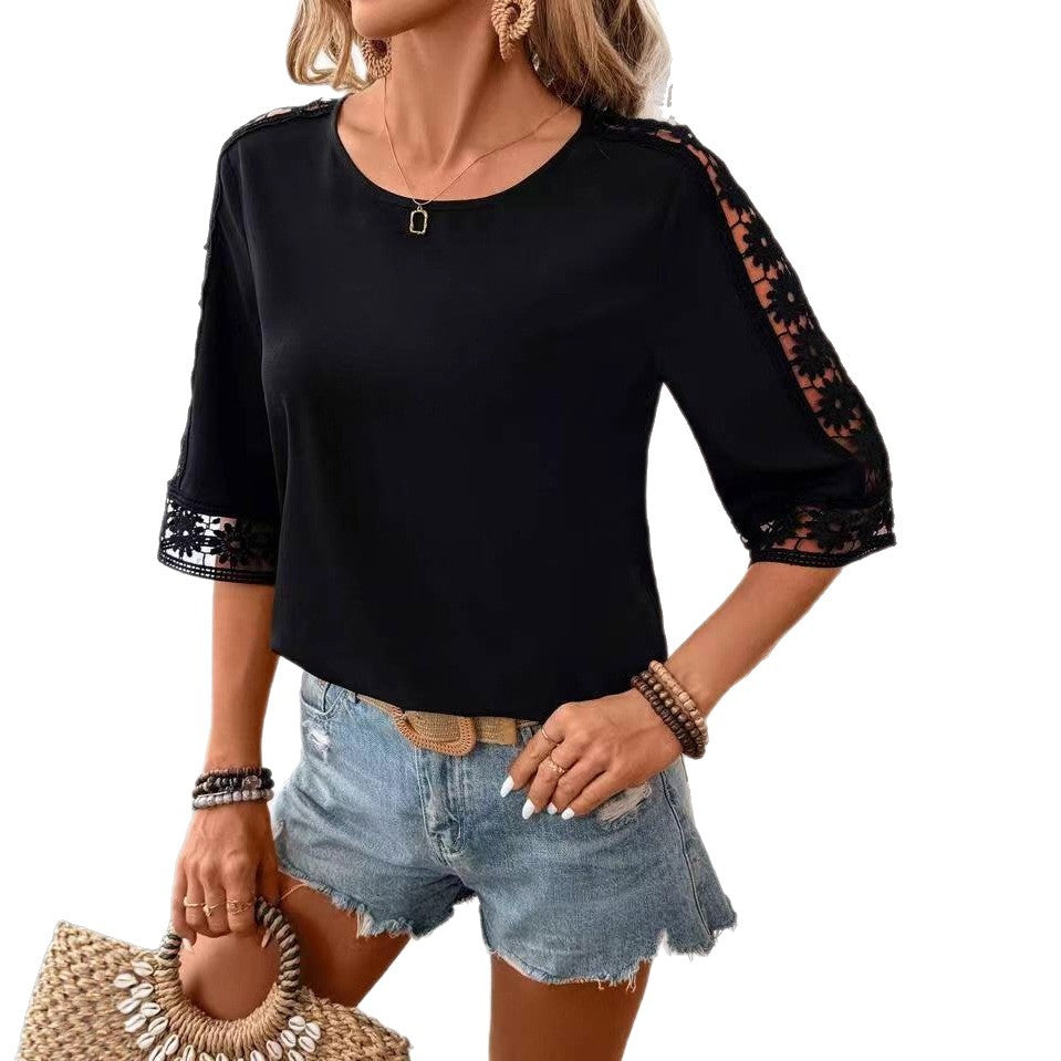 Damen Bluse mit Spitzenärmel Drune