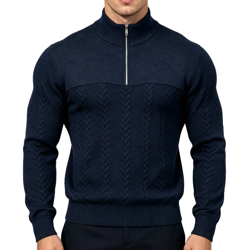 Herren Strickpullover mit halbem Reißverschluss und Zopfmuster Drune