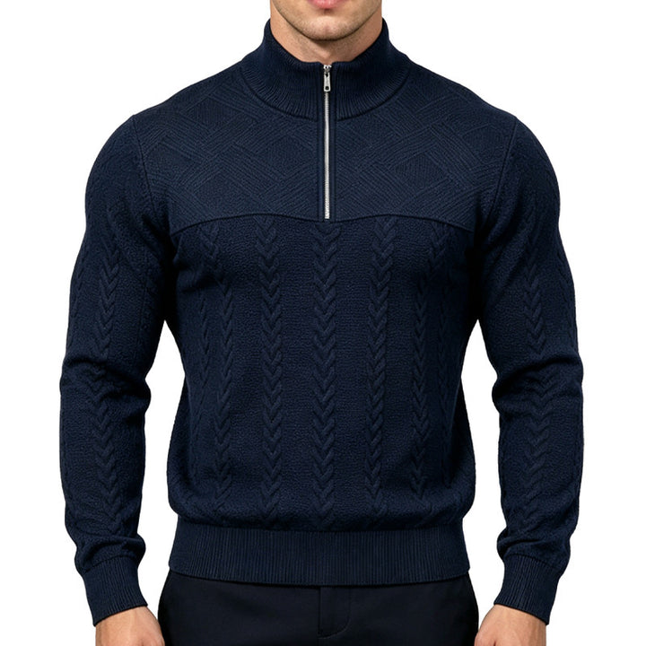 Herren Strickpullover mit halbem Reißverschluss und Zopfmuster Drune