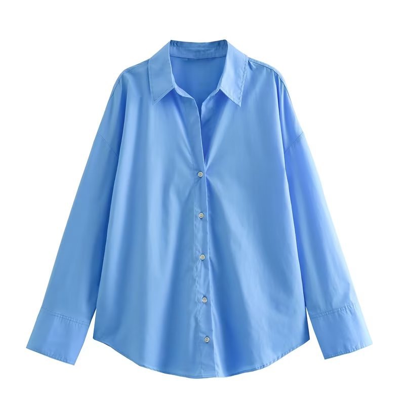 Damen Oversize-Hemdbluse mit überschnittener Schulter und klassischer Knopfleiste Drune