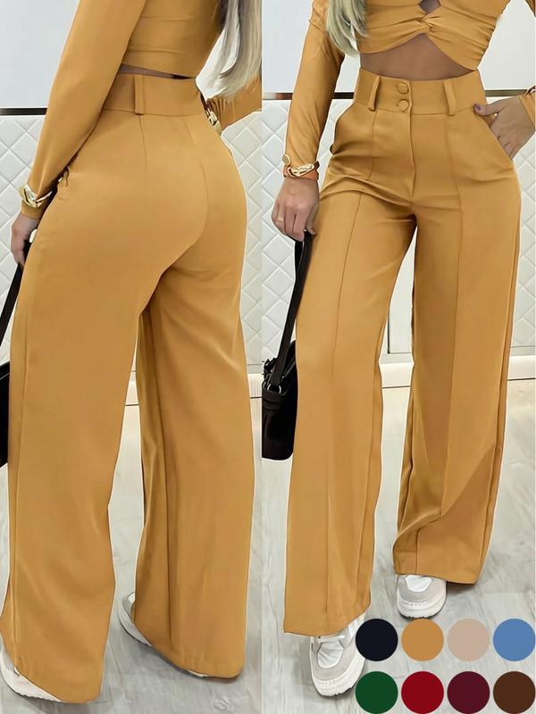 Damen Hochtaillierte weite Palazzo-Hose mit Bügelfalte Drune