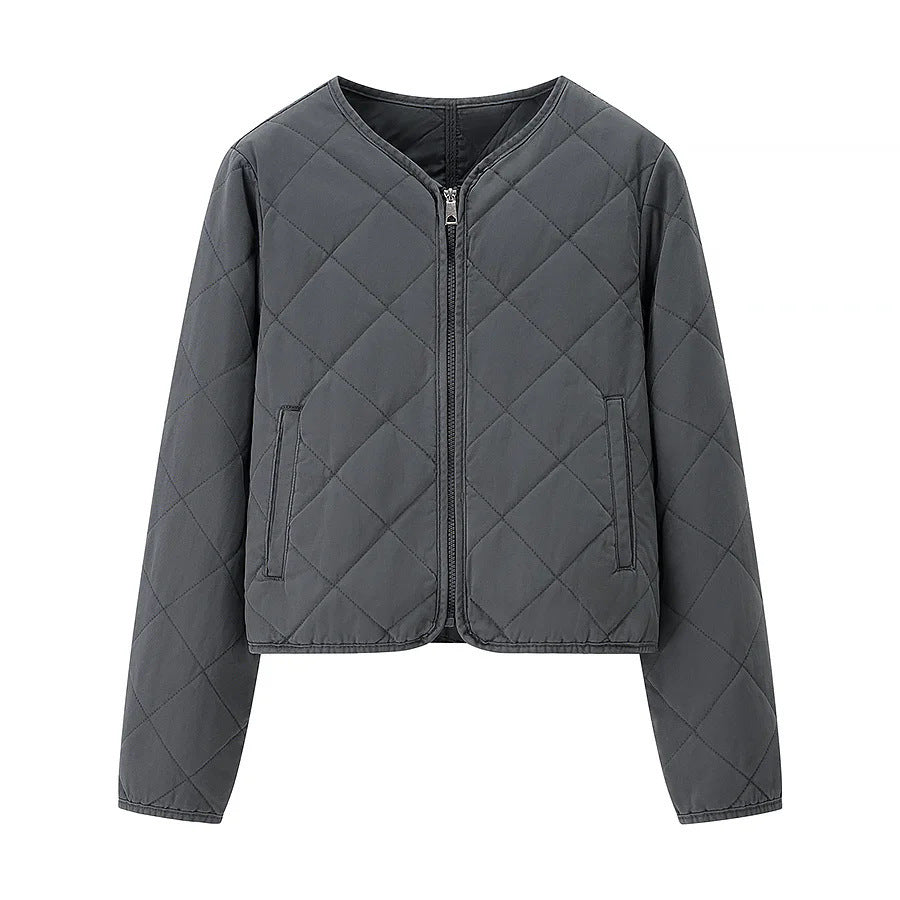 Damen nan Kurzjacke im Boxy-Cut mit Diamantsteppung, abgerundetem Saum und verdecktem Reißverschluss Drune