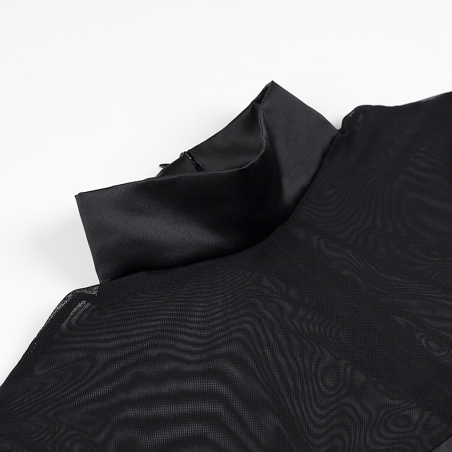 Damen nan Mesh-Insert Mini-Kleid mit Stehkragen, tailliertem Korsettoberteil und gerafftem Tellerrock Drune