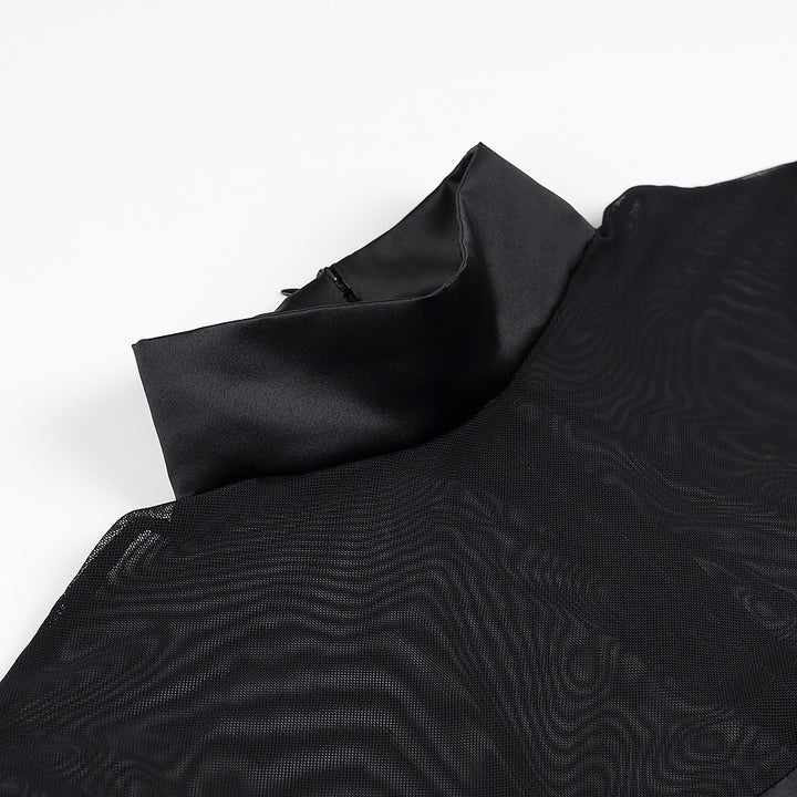 Damen nan Mesh-Insert Mini-Kleid mit Stehkragen, tailliertem Korsettoberteil und gerafftem Tellerrock Drune