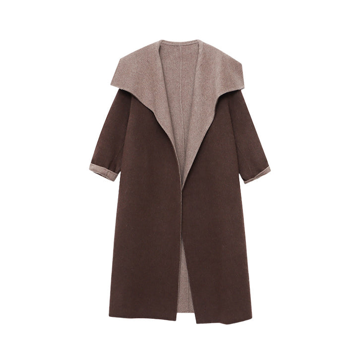 Damen eleganter Übergröße-Mantel mit tieferem Kragen und strukturierter Oberfläche Drune