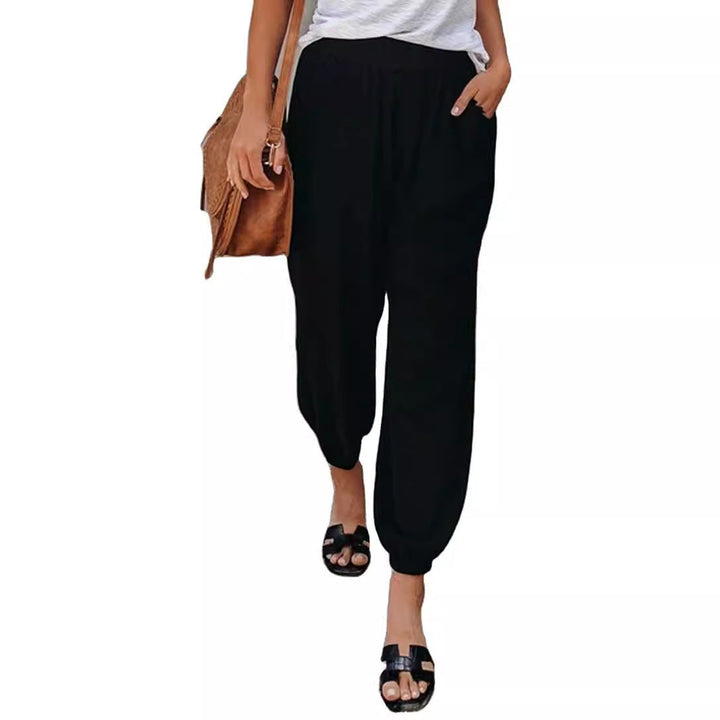Damen lässige Leinen-Hose mit elastischem Bund und Gummizug Drune