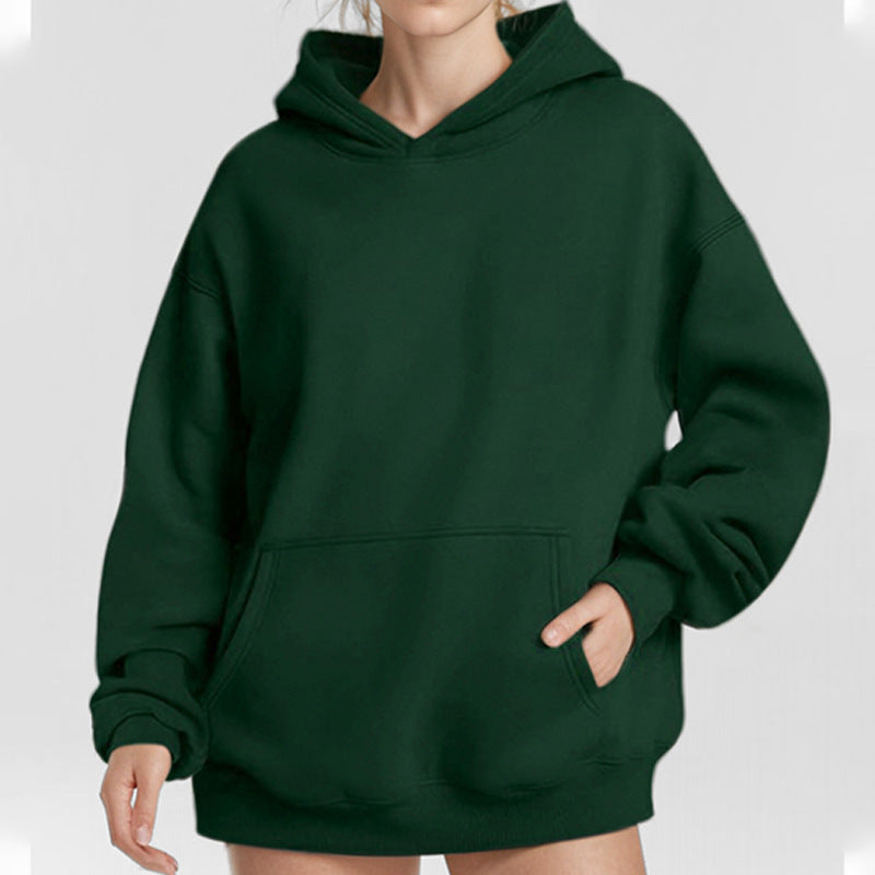 Damen nan extralanges Oversize Kapuzen-Sweatshirt mit Kängurutasche, weichem Fleece-Innenfutter und überschnittener Schulter Drune