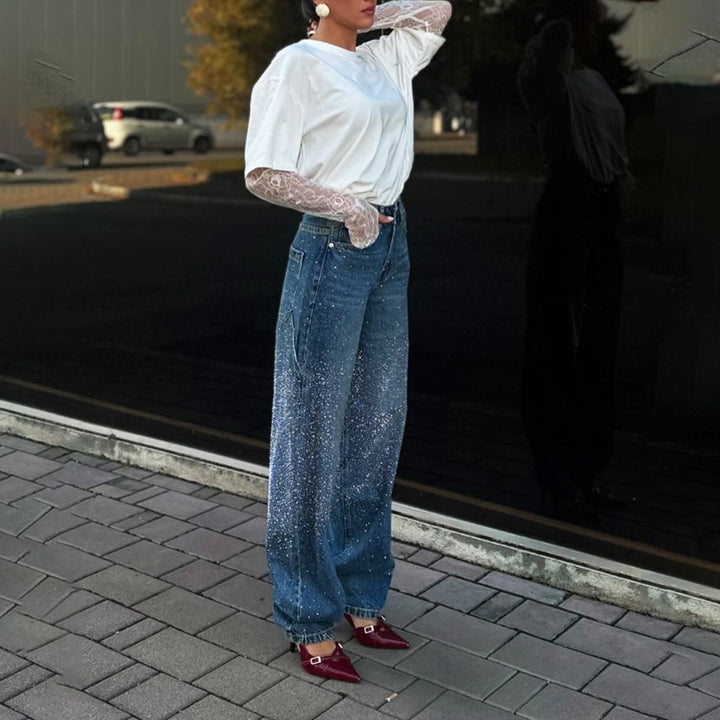 Damen Modisches Oversized T-Shirt mit Spitzenärmeln Drune