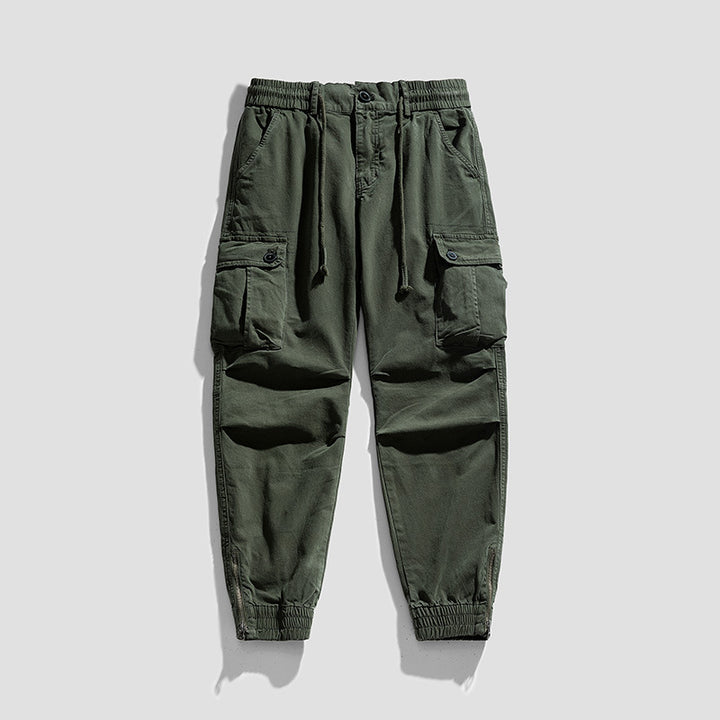 Herren Twill-Cargo-Jogger mit elastischem Komfortbund, Mehrfachklapptaschen und Reißverschluss-Knöchel Drune