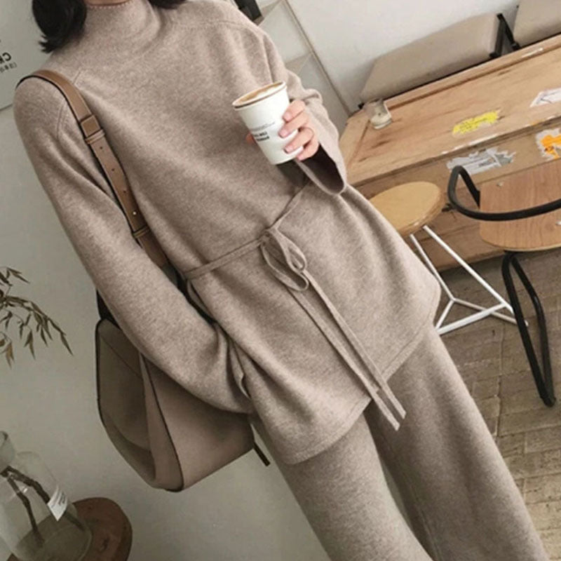 Damen Strickensemble mit lässigem Design und elegantem Gürtel Drune