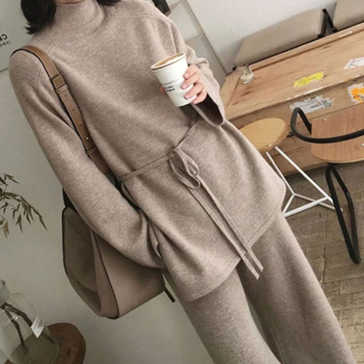 Damen Strickensemble mit lässigem Design und elegantem Gürtel Drune