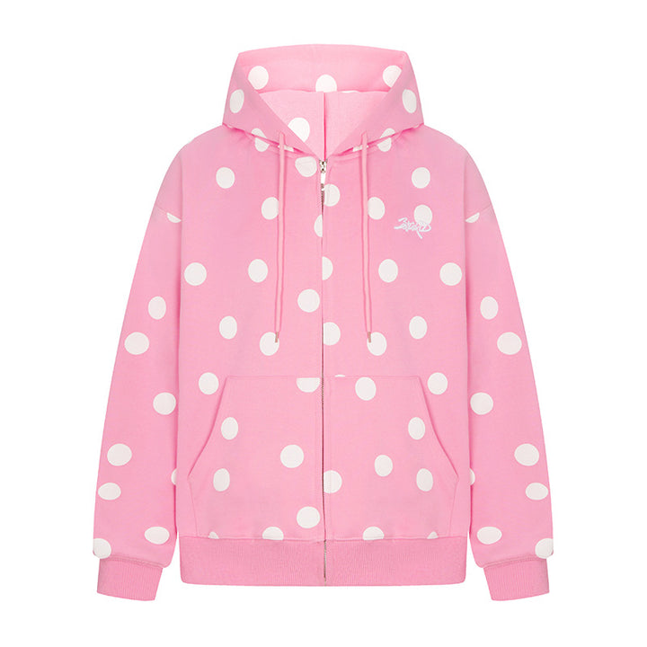 Damen Kapuzen-Sweatjacke mit durchgehendem Reißverschluss, Oversize-Schnitt und Polka-Dot-Print Drune