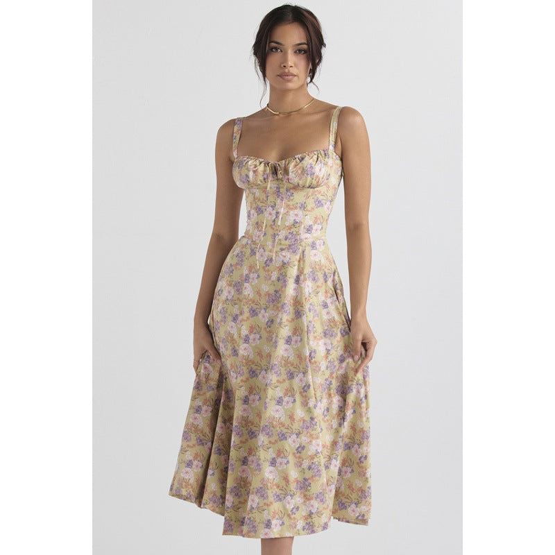Damen Maxikleid mit floralem Design und elegantem Schlitz Drune