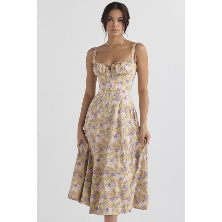 Damen Maxikleid mit floralem Design und elegantem Schlitz Drune