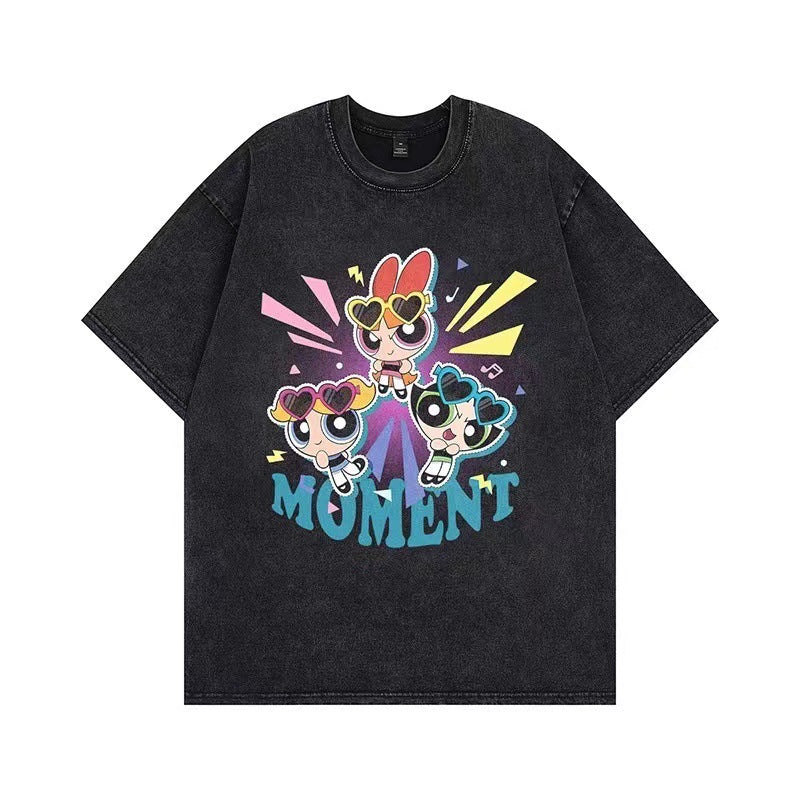 Damen T-Shirt mit angepasstem Powerpuff Girls Grafikdruck Drune
