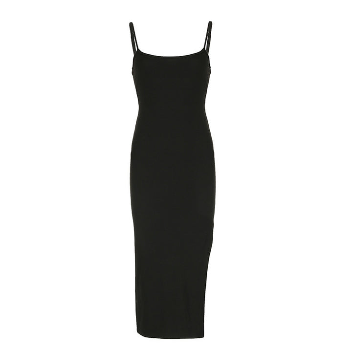 Damen elegantes, figurbetontes Midi-Kleid mit feinen Spaghettiträgern Drune