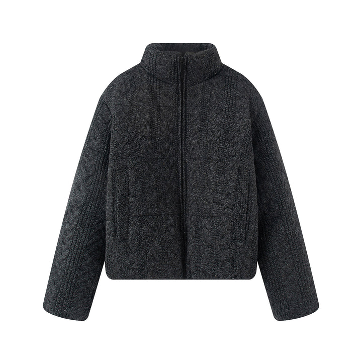 Damen nan gesteppte Strickoptik-Steppjacke mit Zopfmuster, Stehkragen und Eingrifftaschen Drune