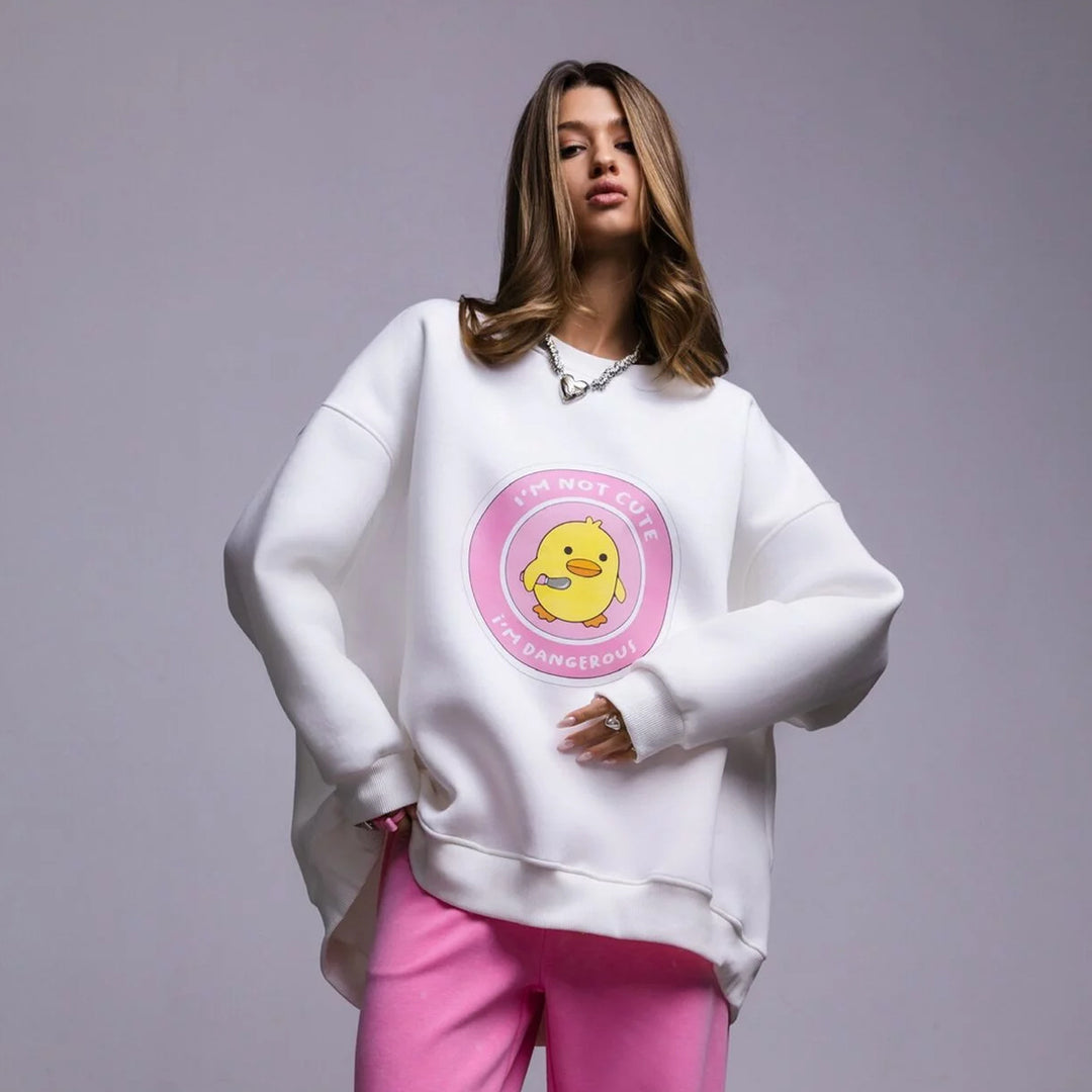 Damen lässiger Sweatshirt mit kontrastivem Druck Drune