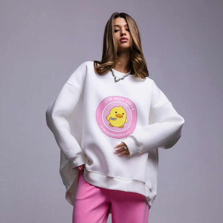 Damen lässiger Sweatshirt mit kontrastivem Druck Drune