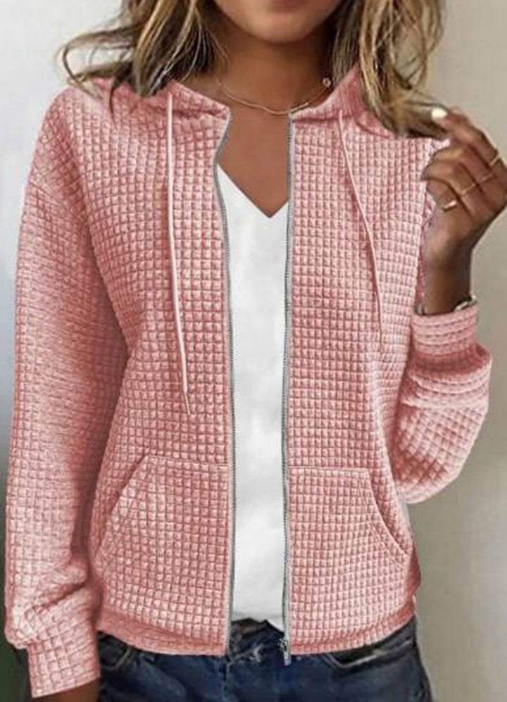 Damen nan gesteppte Kapuzenjacke mit Waffelstruktur, durchgehendem Reißverschluss und Kängurutaschen Drune
