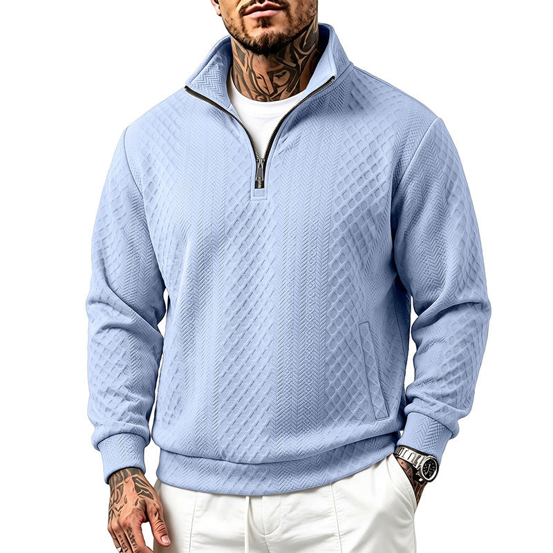 Herren Strukturierter Halbzip-Sweater aus Feinstrick mit Zopfmuster und Eingriffstaschen Drune