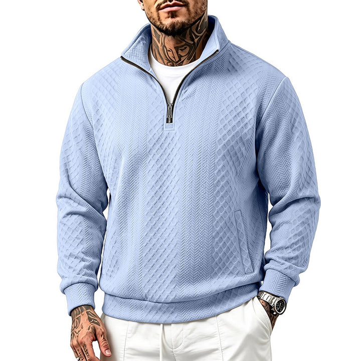 Herren Strukturierter Halbzip-Sweater aus Feinstrick mit Zopfmuster und Eingriffstaschen Drune