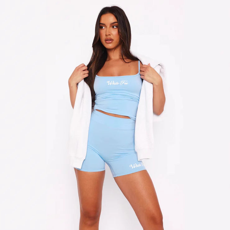 Damen Sportliches Set mit figurbetontem Oberteil und kurzen Shorts Drune